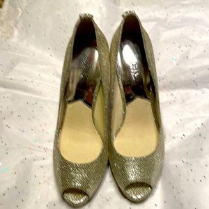 Michael Kors Silver sparkling peep toe 4 1/2 inch heels